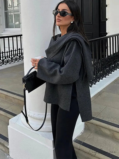V-Neck Oversized Woolen Coat coats-241228