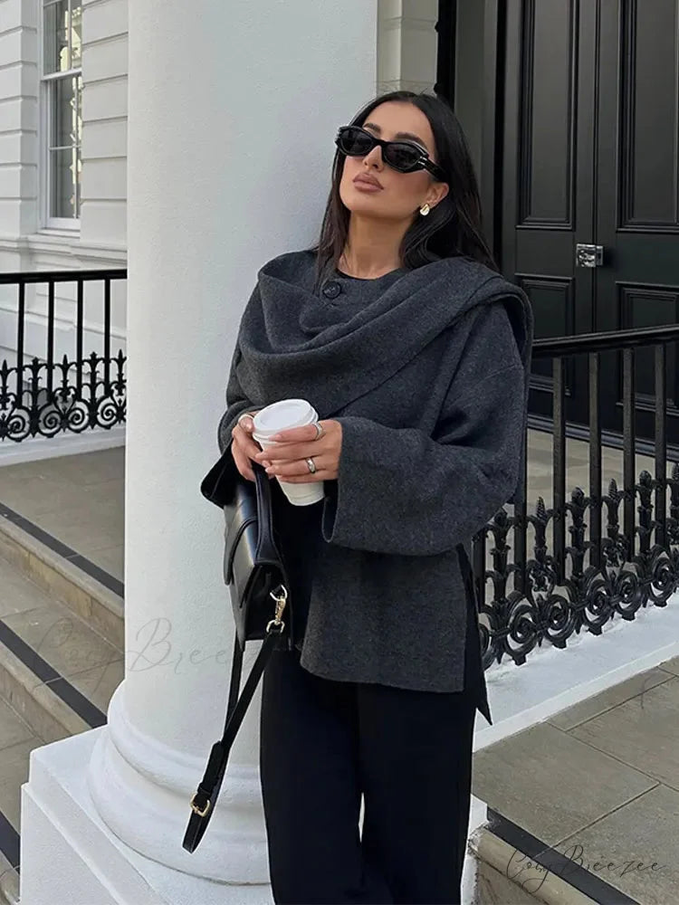 V-Neck Oversized Woolen Coat coats-241228