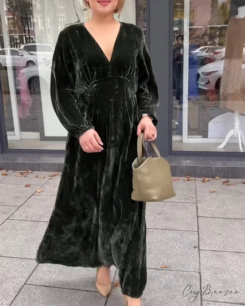 V-neck Patchwork Long Sleeve Dress