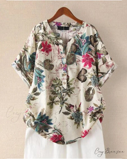 V-neck Patterned T-shirt Purple / S