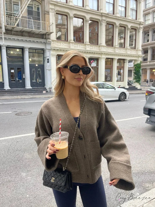 V-neck Pocket Full Sleeve Cardigan cardigans-241228