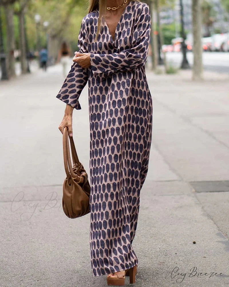 V-neck Polka Dot Print Dress