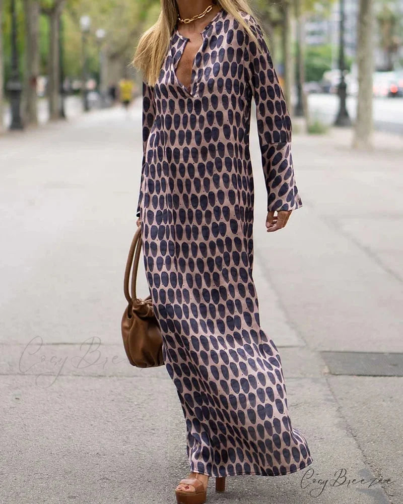 V-neck Polka Dot Print Dress
