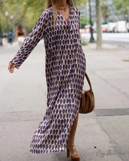V-neck Polka Dot Print Dress Purple / S