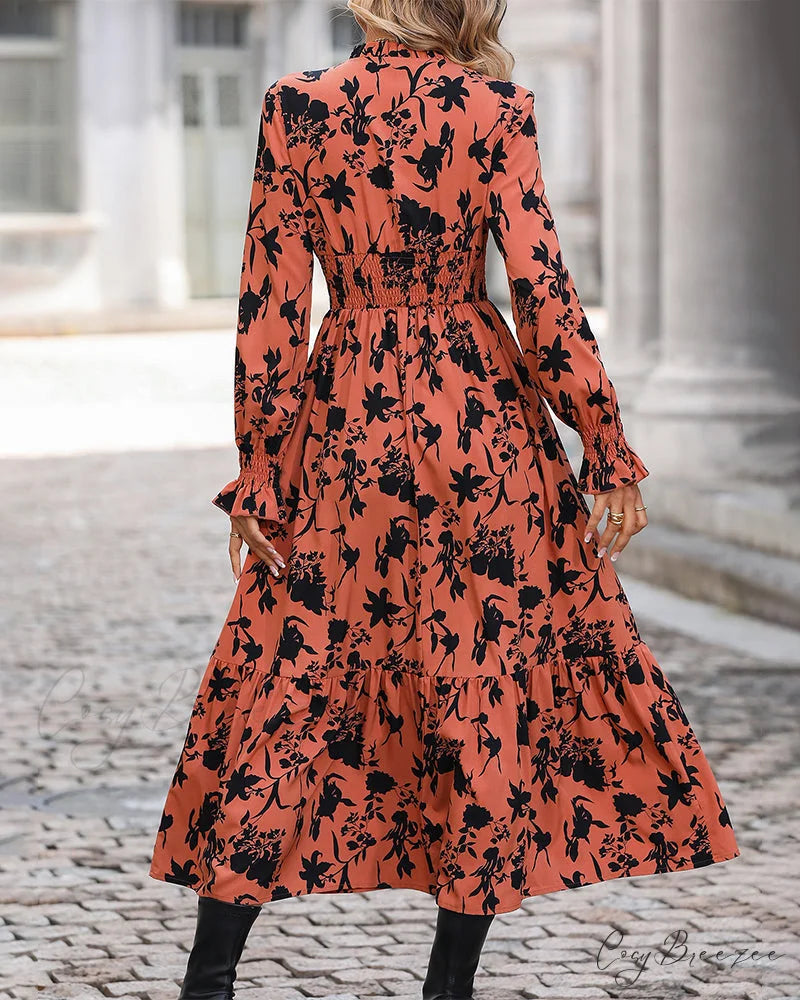 V Neck Printed A-Line Dress