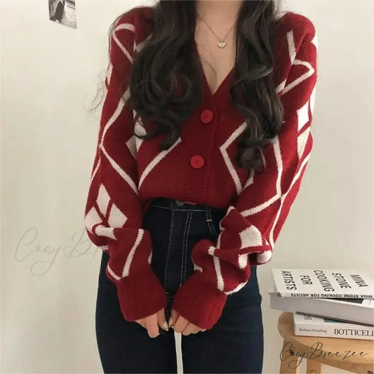 V-neck Printed Button Cardigan cardigans-241228