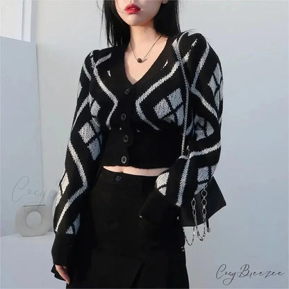 V-neck Printed Button Cardigan cardigans-241228