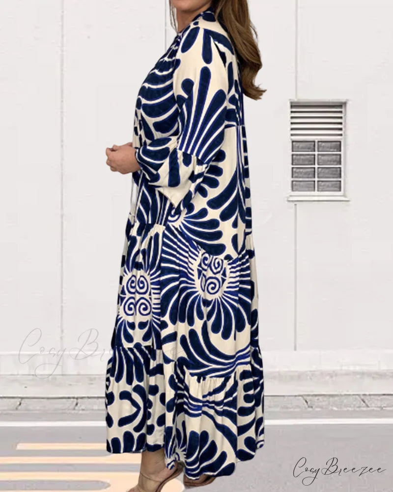 V-neck printed loose dress
