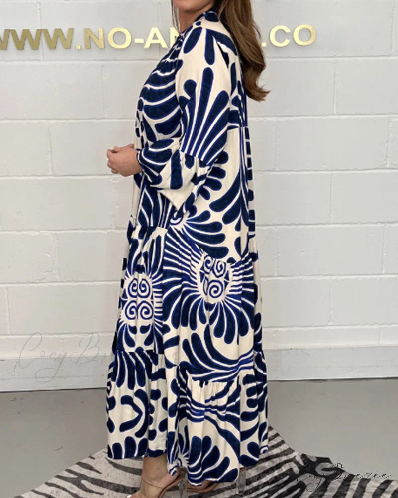 V-neck printed loose dress