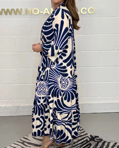 V-neck printed loose dress