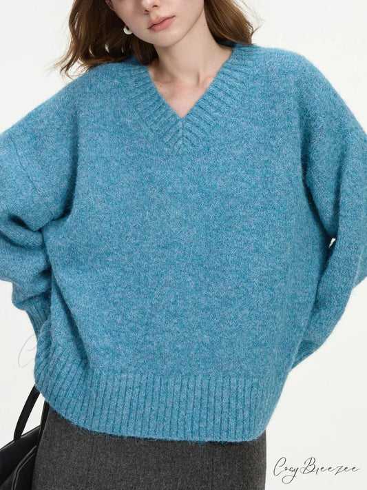 V-neck Pullover Wool Warm Sweater swraters-241228