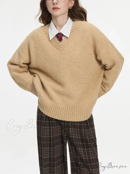 V-neck Pullover Wool Warm Sweater swraters-241228