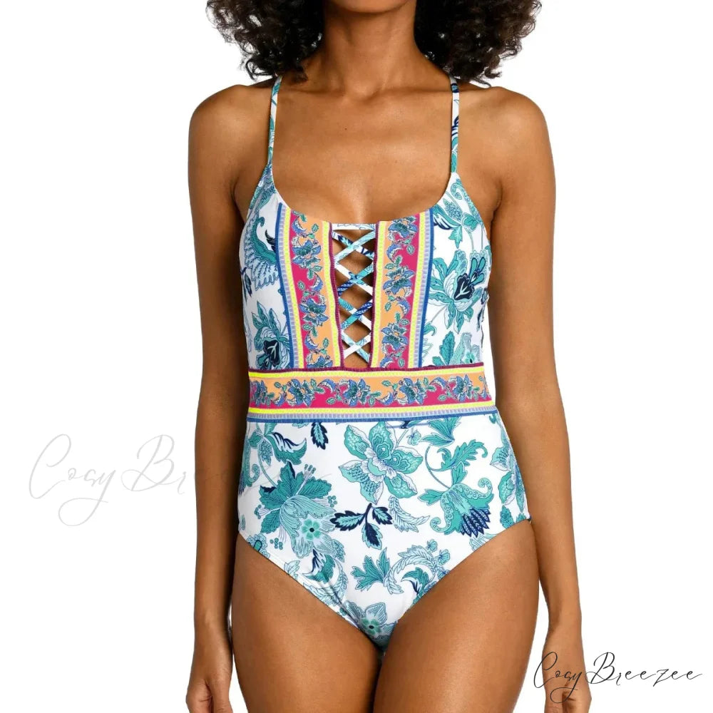 V-Neck Push Up Cross Swimsuit Green / S onepiece-250223