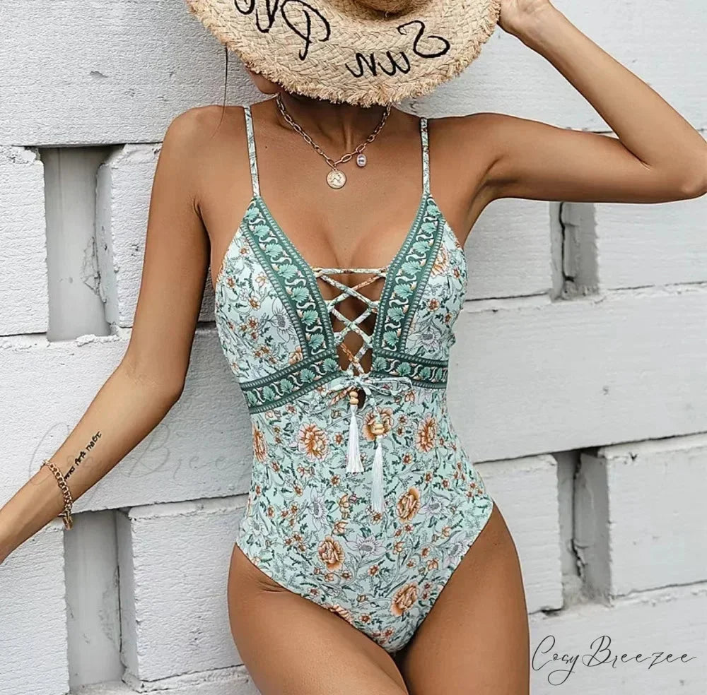 V-Neck Push Up Cross Swimsuit onepiece-250223