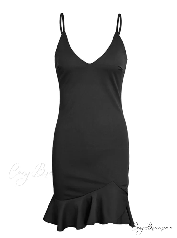 V Neck Ruffle Strap Mini Dress for Women M / Pink
