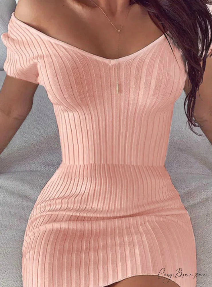 V Neck Short Sleeve Casual Slim Mini Dress S / GRAY