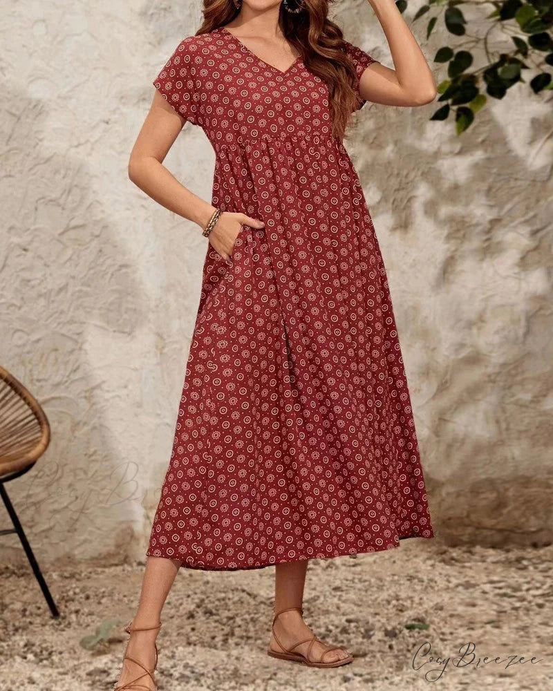 V-neck short sleeve maxi dress