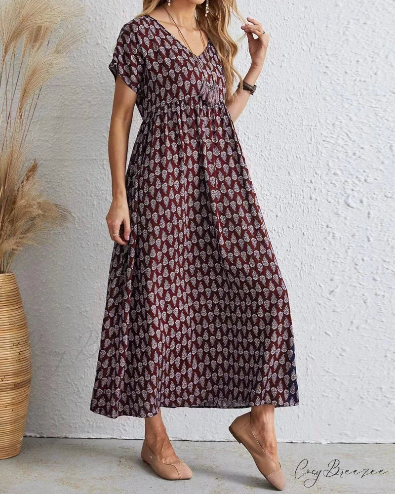 V-neck short sleeve maxi dress