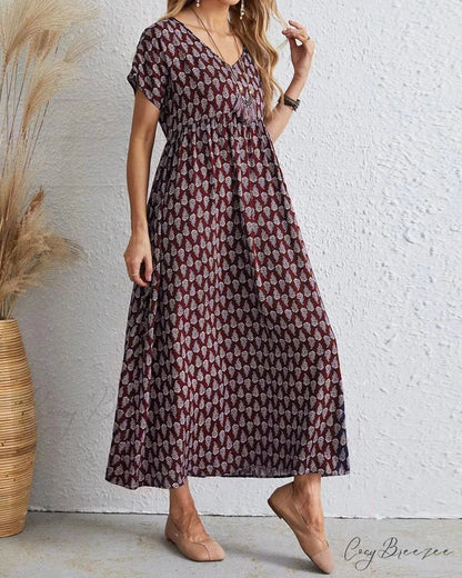 V-neck short sleeve maxi dress