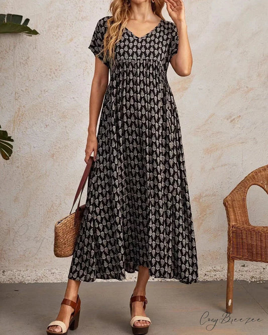 V-neck short sleeve maxi dress Black / S