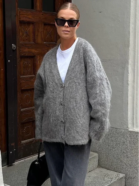 V-neck Single Breasted Loose Cardigan cardigans-241228