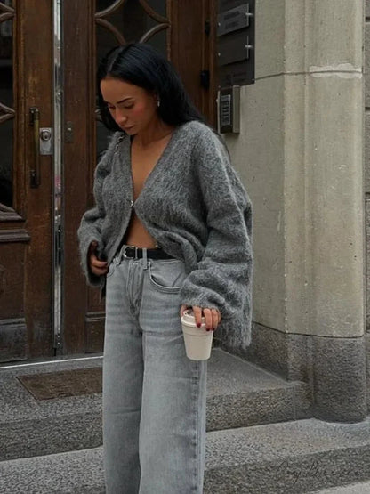 V-neck Single Breasted Loose Cardigan cardigans-241228