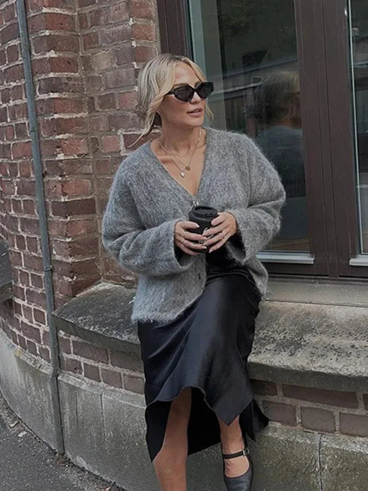 V-neck Single Breasted Loose Cardigan cardigans-241228