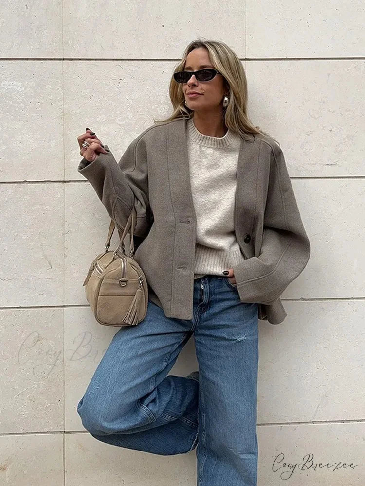 V-Neck Single Breasted Wool Coat coats-241228