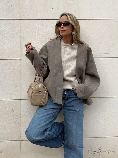 V-Neck Single Breasted Wool Coat coats-241228