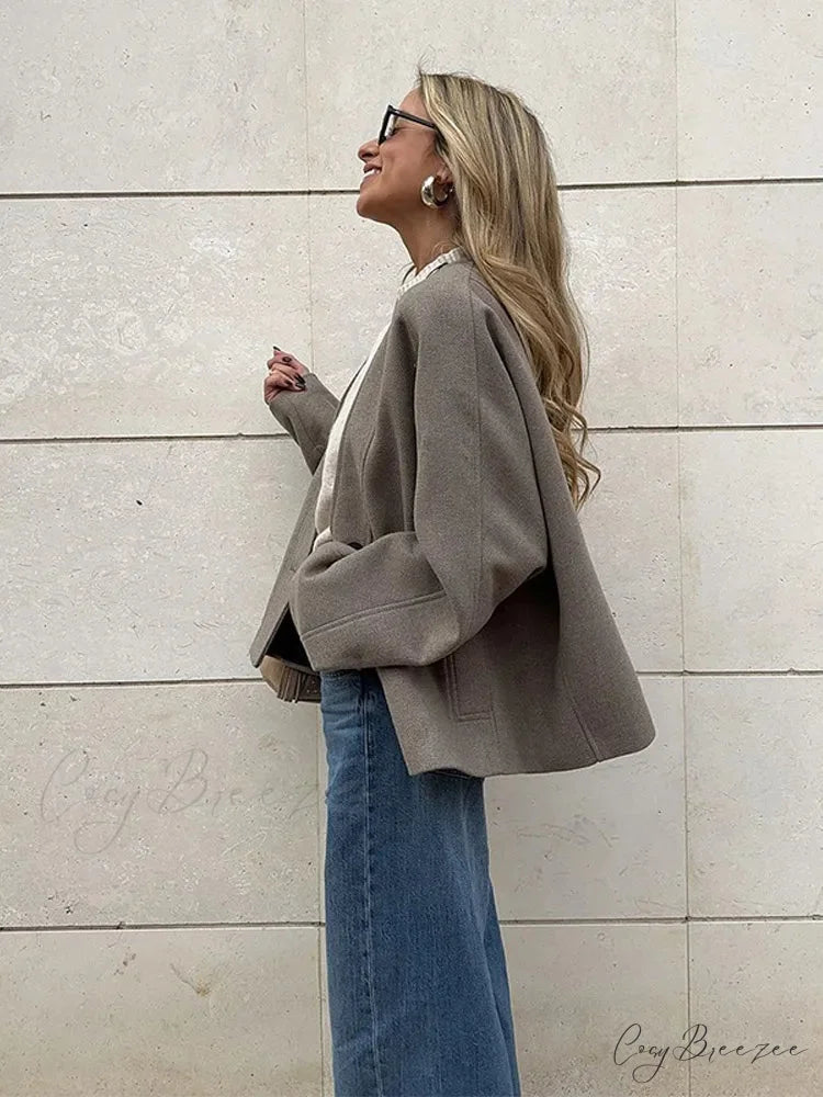 V-Neck Single Breasted Wool Coat coats-241228
