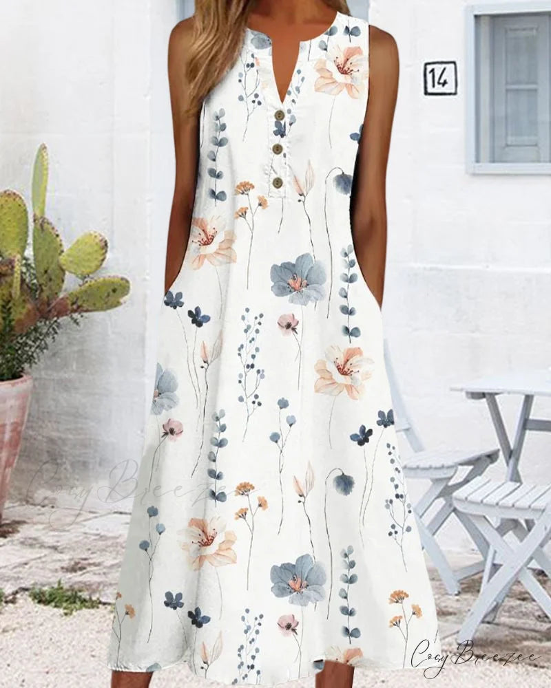 V-neck sleeveless dress with floral print