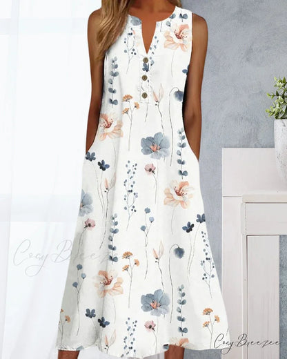 V-neck sleeveless dress with floral print