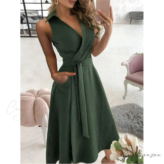 V-Neck Sleeveless Long Dress for Women Green / S