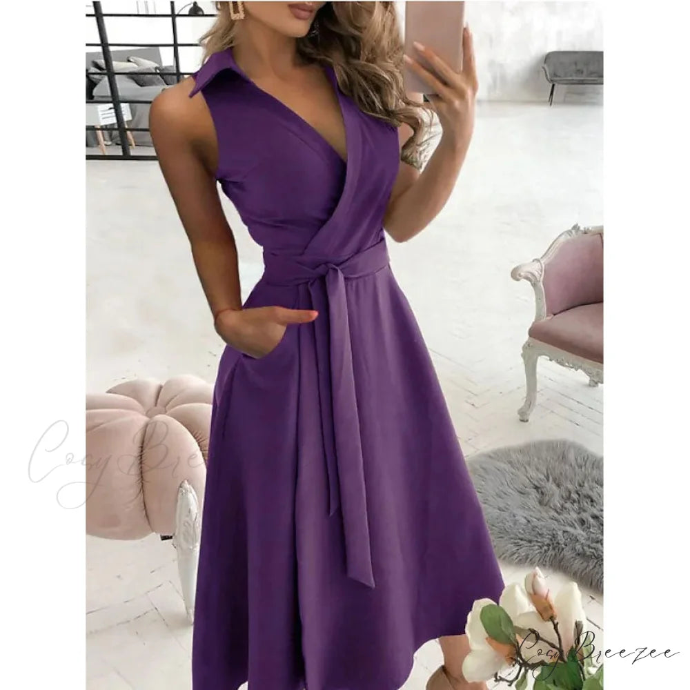 V-Neck Sleeveless Long Dress for Women Purple / S