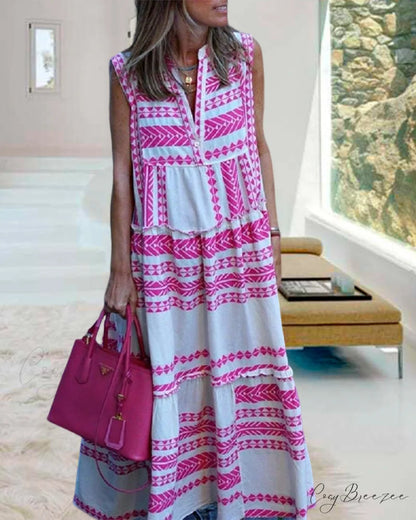 V-neck sleeveless maxi dress with geometric print