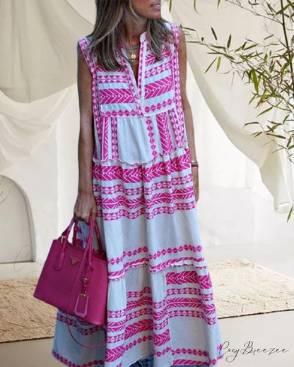 V-neck sleeveless maxi dress with geometric print