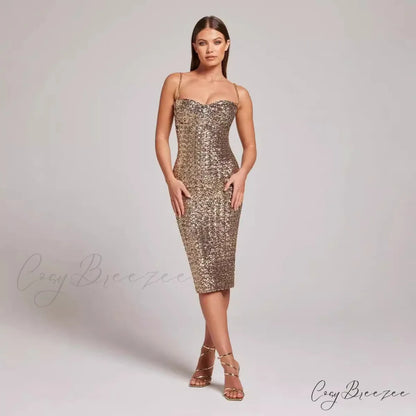 V-Neck Sleeveless Midi Formal Dress promdress-250223