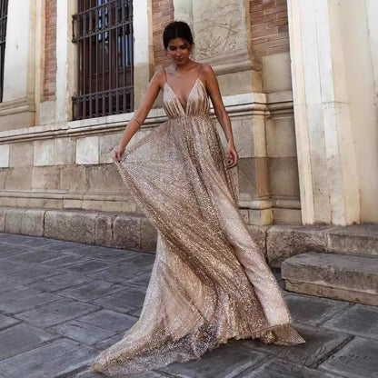 V-Neck Sling Long Dress Prom Dress promdress-250223