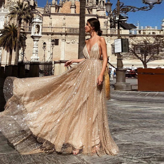 V-Neck Sling Long Dress Prom Dress promdress-250223