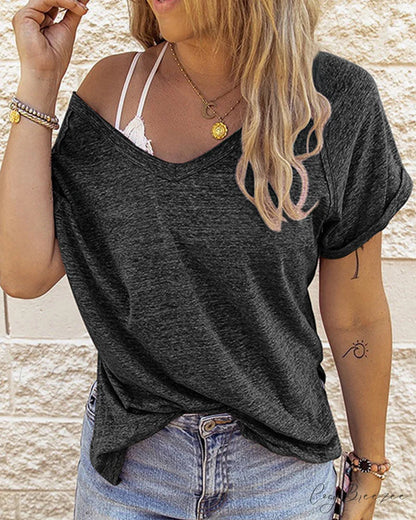 V-neck solid t-shirt in color Dark blue / S