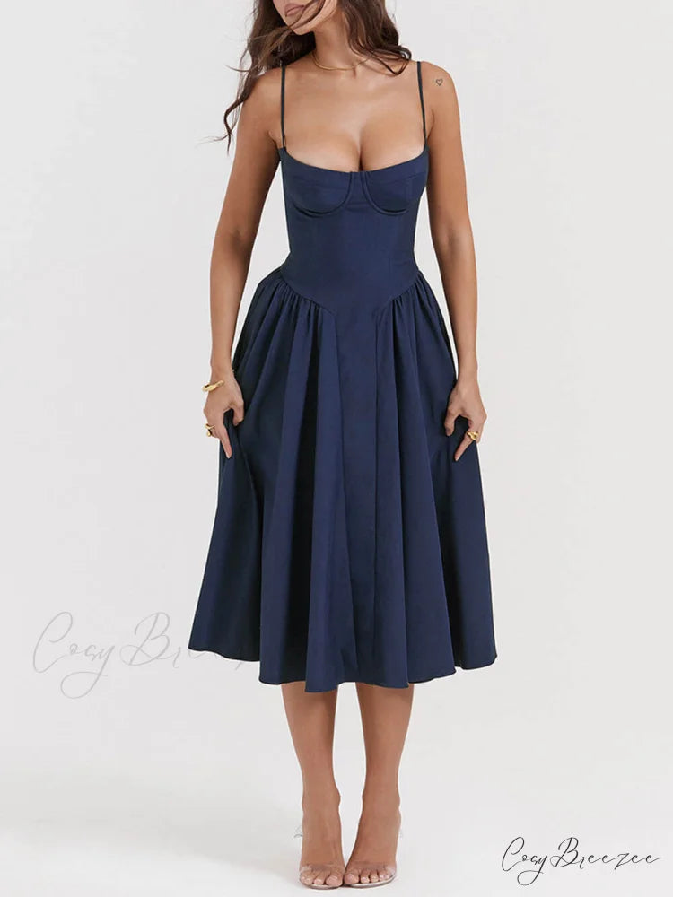 V-Neck Strapless Stylish Midi Dress