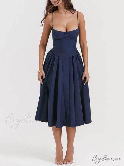 V-Neck Strapless Stylish Midi Dress