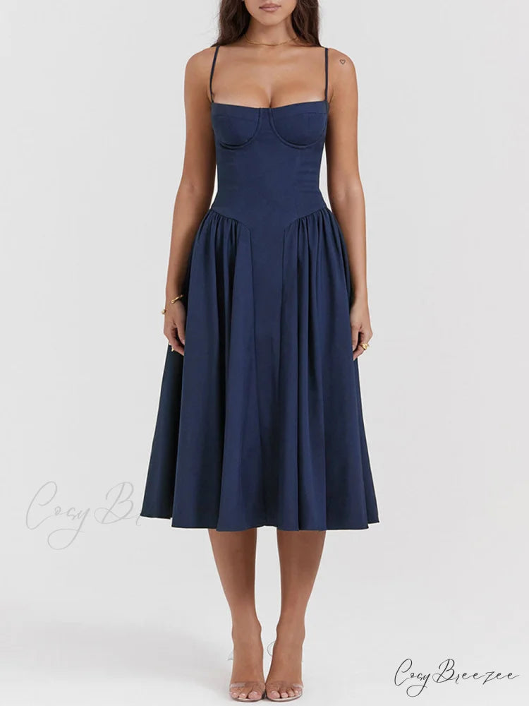 V-Neck Strapless Stylish Midi Dress