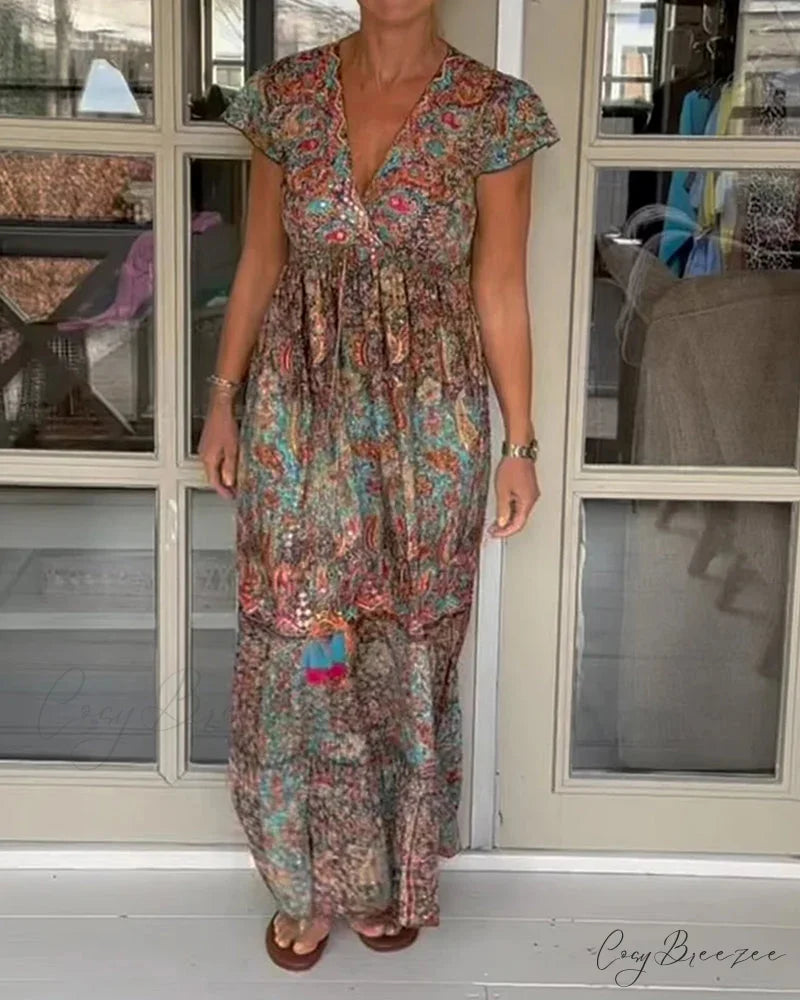 V-neck summer dress with print