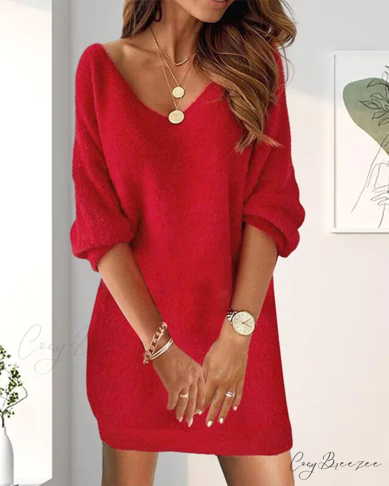 V-neck Sweater Dress