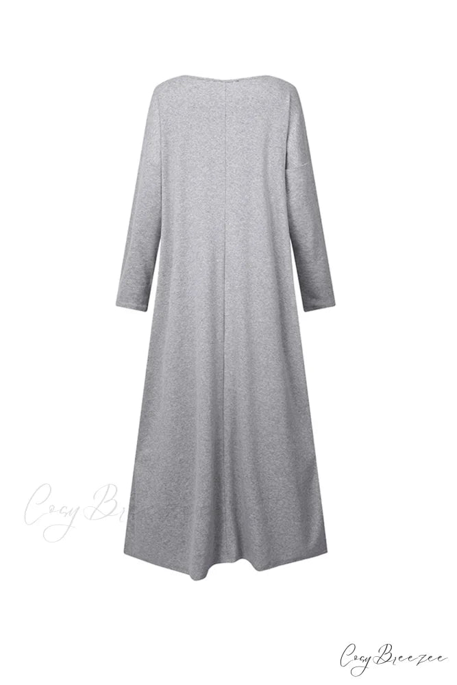 V Neck Sweatshirt Dress with Slit Hem