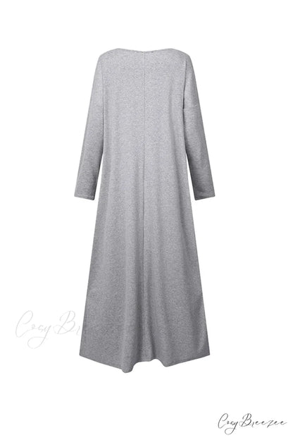 V Neck Sweatshirt Dress with Slit Hem