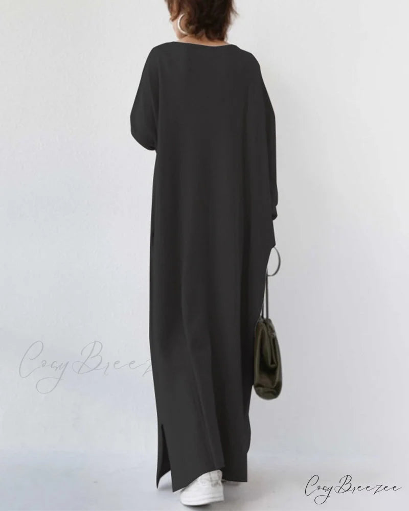 V Neck Swing Dress - Long Sleeve