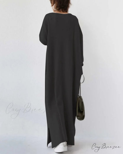 V Neck Swing Dress - Long Sleeve
