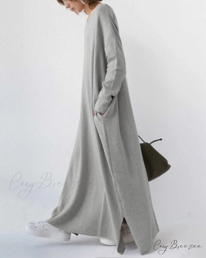 V Neck Swing Dress - Long Sleeve